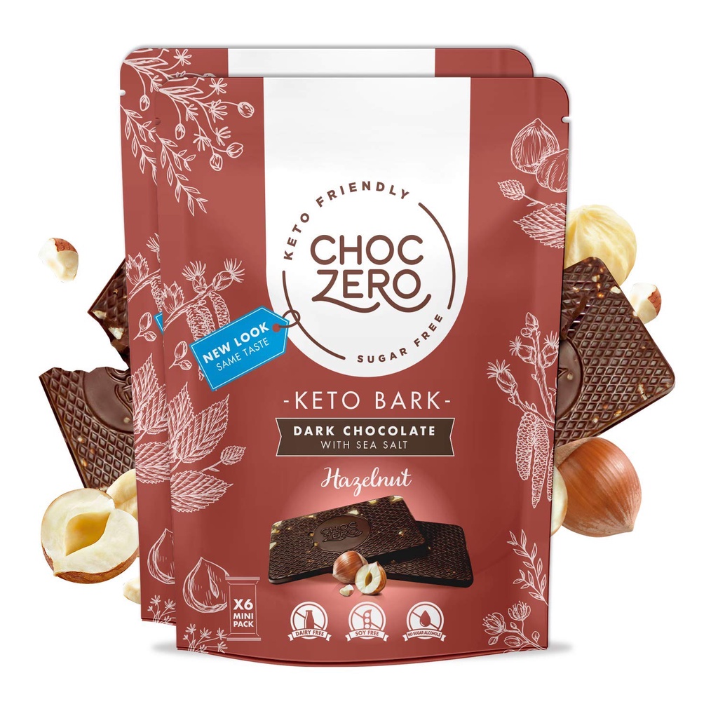 TÚI SOCOLA ĐEN BỌC QUẢ PHỈ ChocZero's Keto Bark, Dark Chocolate Hazelnut with Sea Salt, Sugar Free, Low Carb, No Artific