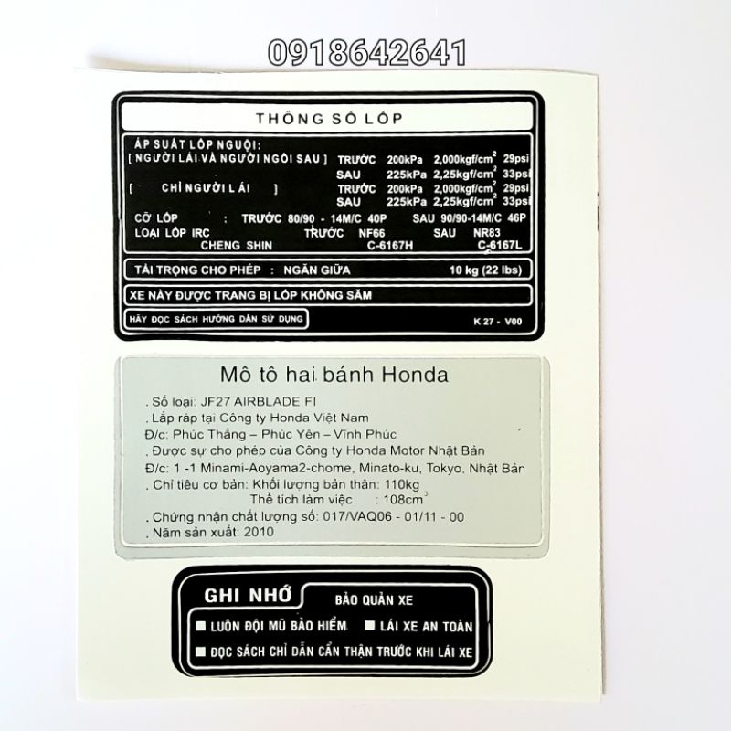Bộ tem thông số Ab Việt như zin