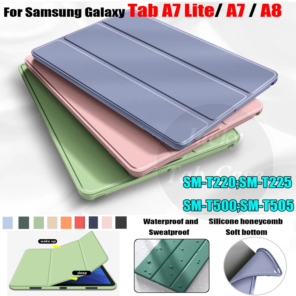 Ốp Máy Tính Bảng Silicon Da PU Gấp Gọn Cho Samsung Galaxy Tab A7 Lite 8.7 TabA7 10.4 A8 10.5 SM-T220 T225 SM-T500 T505 T507 SM-X200 X205