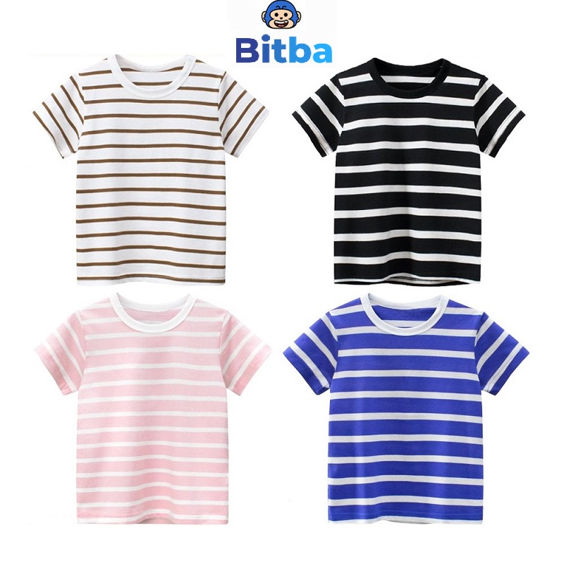 Áo phông bé trai, áo thun bé gái cộc tay kẻ sọc mùa hè kẻ sọc chất cotton cho trẻ em 2 đến 8 tuổi BITBA