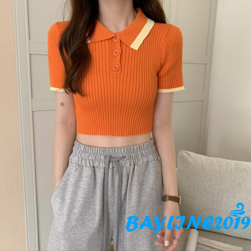 Áo Dệt Kim Tay Ngắn Màu Sắc Thời Trang Cho Nữ | BigBuy360 - bigbuy360.vn