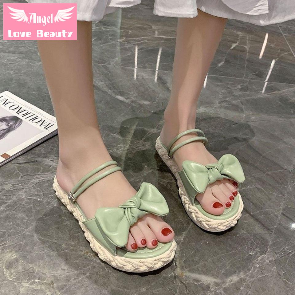 Angel~ [Hàng Có Sẵn] Sandal Đính Nơ Dày Dặn Phong Cách Mùa Hè Dễ Phối Đồ Thời Trang Dành Cho Nữ 2022