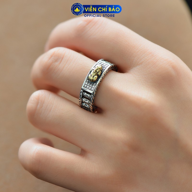 Nhẫn bạc nam nữ Tỳ Hưu Thiên Lộc khắc Lục Tự Chân Ngôn chất liệu bạc Thái 925 thương hiệu Viễn Chí Bảo N100896