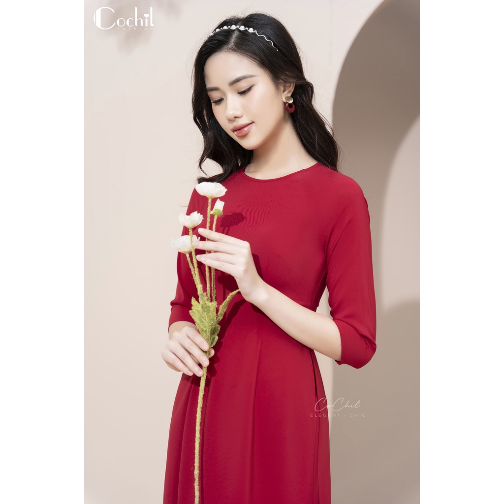 Áo Dài Trơn Cổ Tròn Tay Lỡ - Đỏ Đô - Áo Dài COCHIL - AD002
