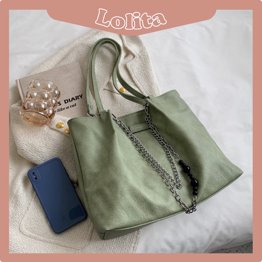 Túi Xách Tote Da Nhăn Bản To Công Sở Vintage LOLITA