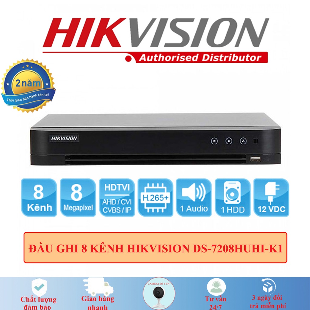 Đầu ghi Hikvision 5.0Mp 8 kênh 7208HUHI-K1/E chất lượng hình ảnh 2K+ hỗ trợ camera có mic thu âm bảo hành 24 tháng