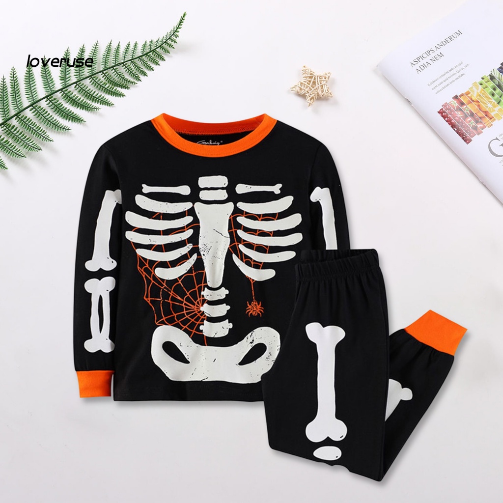 1 Bộ Đồ Ngủ Tay Dài In Hình Halloween Kèm Quần Cho Bé