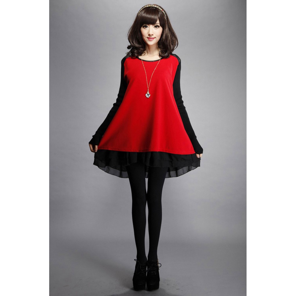 Freeship 40k đơn 99k tại HN & HCM - Đầm bầu dạ nỉ tay len -DB021