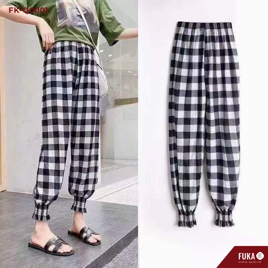 Quần ống rộng nữ FUKA - Quần jogger nữ cạp chun bo gấu siêu tôn dáng