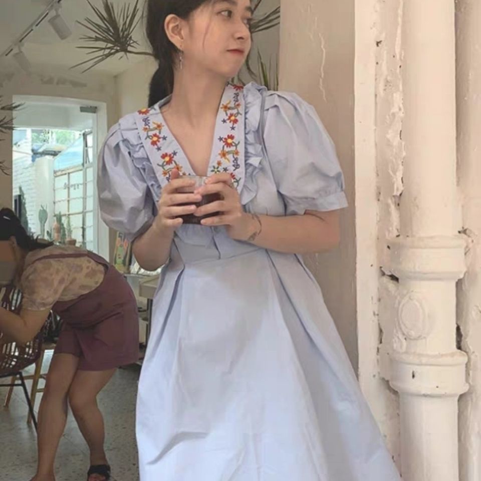 Đầm Tay Ngắn Thắt Cà Vạt Phong Cách Pháp Ngọt Ngào Thời Trang Mùa Hè Mới Cho Nữ 2021 đầm bầu váy nữ váy bé gái váy dài chân váy dài váy nữ chân váy dài