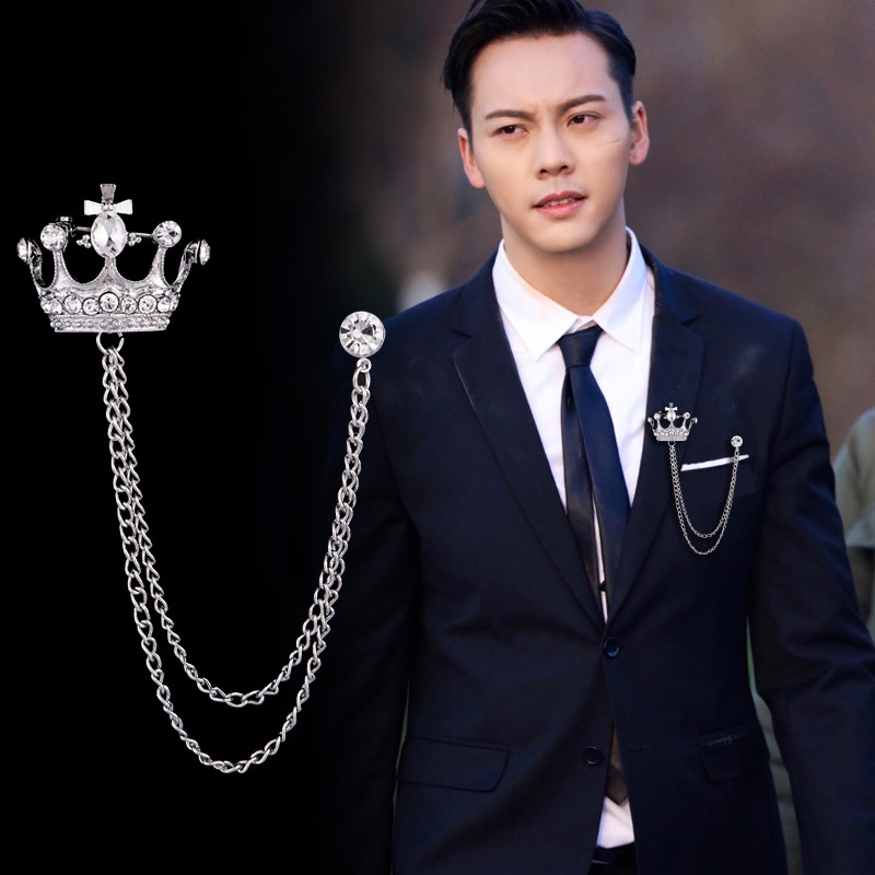 Ghim cài áo Vest Nam，Ghim Cài Áo Hình Thánh Giá Phối Dây Xích Thời Trang Nam Nữ，Trâm cài áo