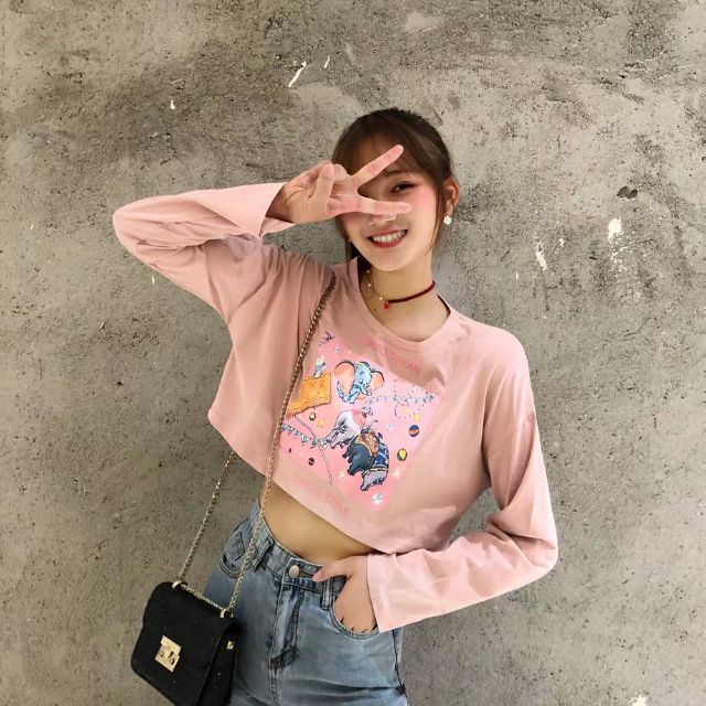Áo croptop, áo croptop tay dài, áo croptop kiểu, áo croptop in hình dễ thương, áo hở eo, áo nữ tay d