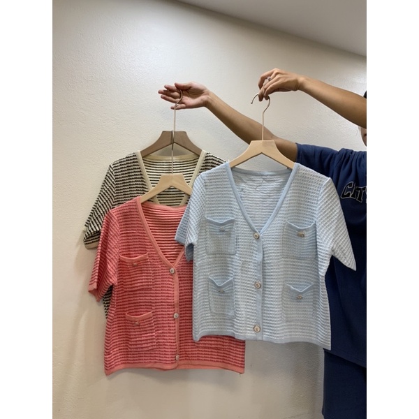 Áo len cardigan cộc tay cúc số 5 - 208AL14 - Đenta shop