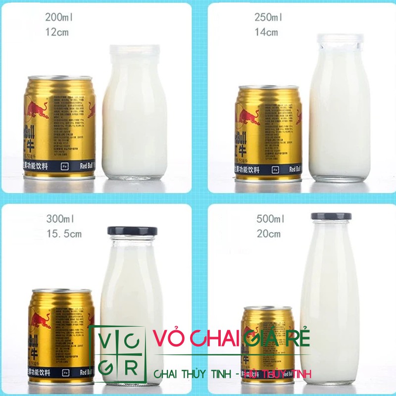 [RẺ VÔ ĐỊCH]Chai THỦY TINH sữa 200ml - 250ml - 300ml - 500ml - 1 LÍT NẮP THIẾC | BigBuy360 - bigbuy360.vn