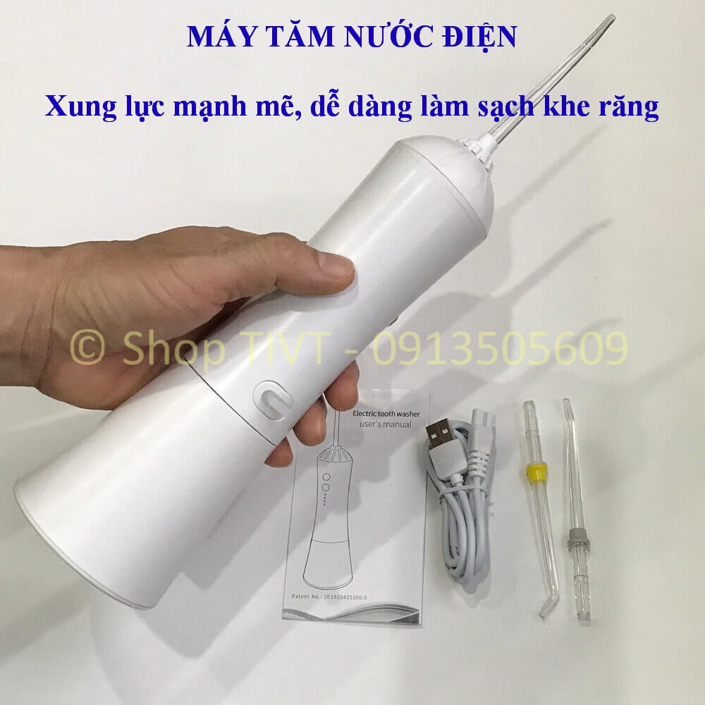 Tăm nước động cơ điện tạo xung lực 3 chế độ, áp lực mạnh, pin sạc an toàn, tiết kiệm, dễ sử dụng, ngừa cao răng-TIVT