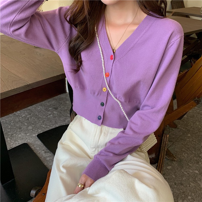 Áo Dệt Kim Ngắn Dáng Rộng Cổ Chữ V Phong Cách Hàn Quốc Dành Cho Nữ | BigBuy360 - bigbuy360.vn