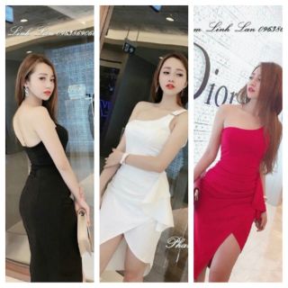 Đầm body lệch vai, tà đắp kiểu