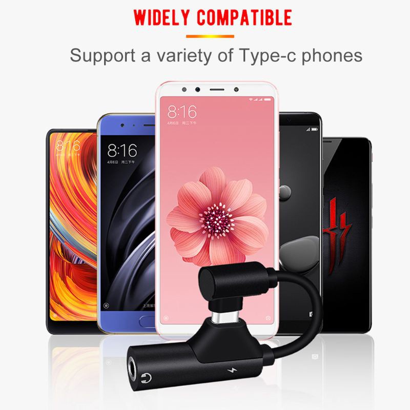 Kiki. 2 In 1 USB Type C to 3.5MM Jack Audio Charger Converter Headphone Adapter Cable for Samsung Note9 Xiaomi HTC Huawei Smartphones