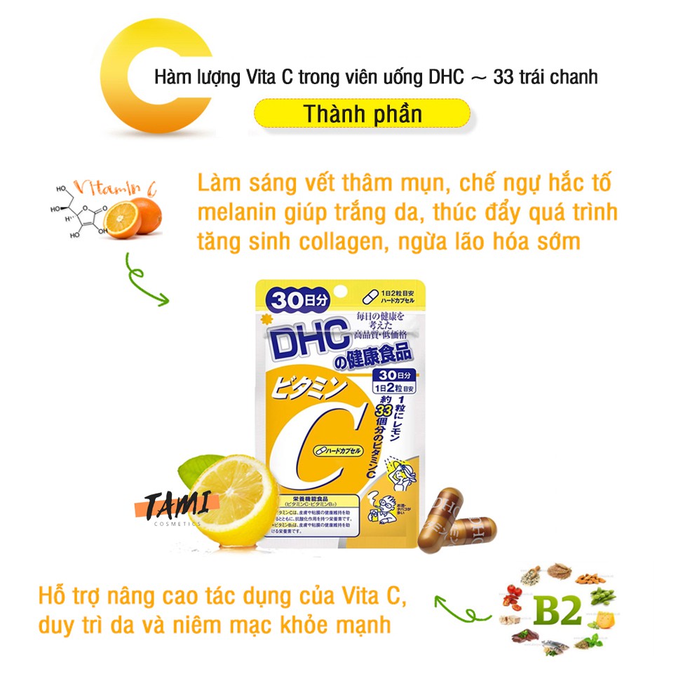 Viên uống Vitamin C DHC Nhật Bản giúp sáng da mờ thâm thực phẩm chức năng 90 ngày TMDHCC90