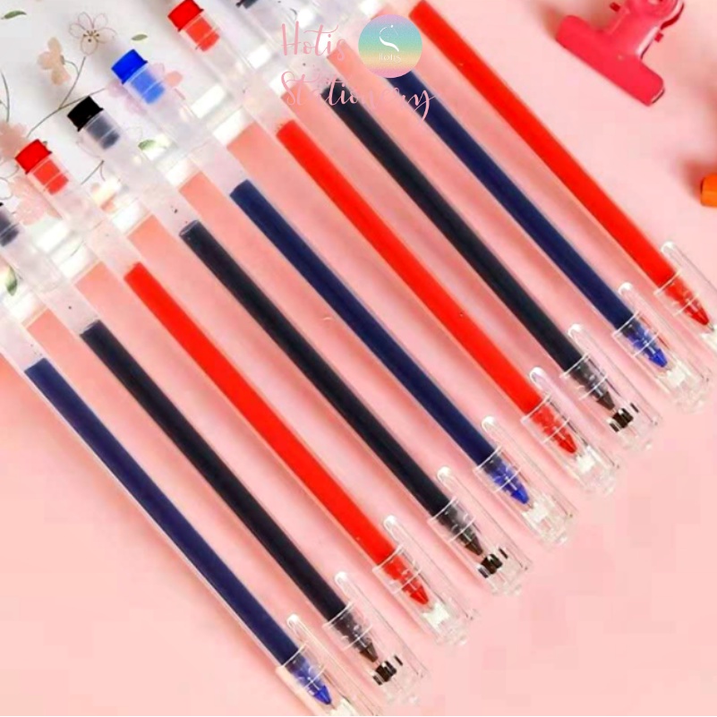 Bút gel vỏ nhựa trong suốt dung lượng mực lớn Xanh/ Đen/ Đỏ - Đầu ống kim 0.5mm Hotis Stationery