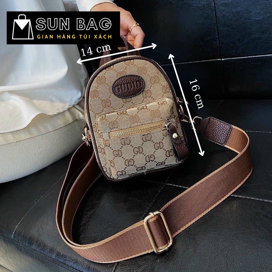 Balo nữ nhỏ, mini, đeo chéo, túi đi chơi, đi học, da cao cấp size 14cm SB069