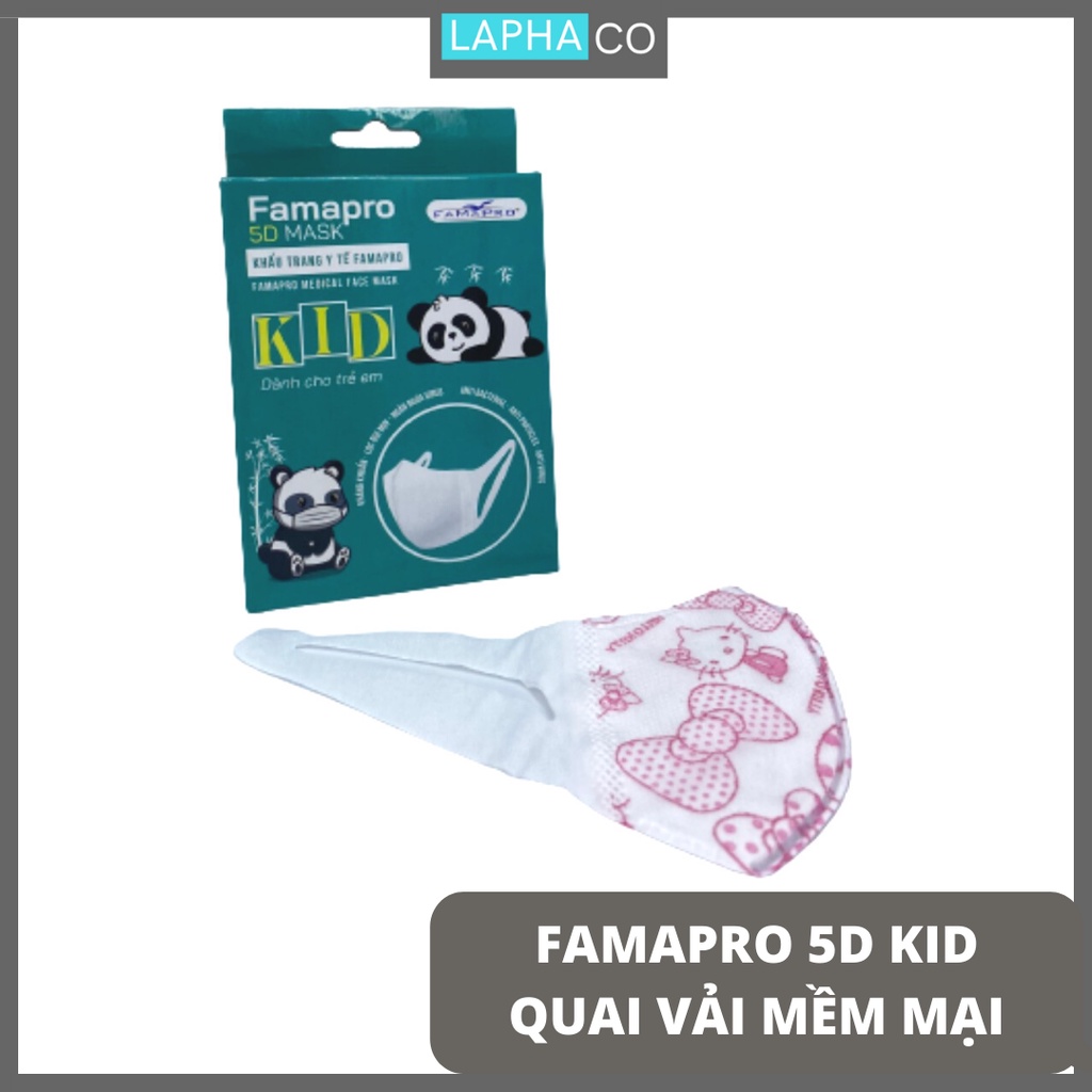 Combo 5 hộp khẩu trang y tế trẻ em kháng khuẩn 3 lớp Famapro 5D Mask kid quai vải