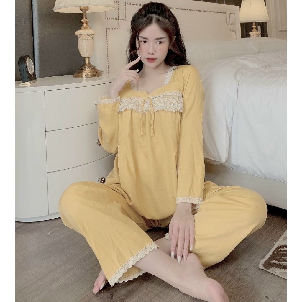 Bộ đồ bầu dài ren ngực kết hợp sau sinh M399 chất đũi thời trang thiết kế freesize từ 45 đến 70kg