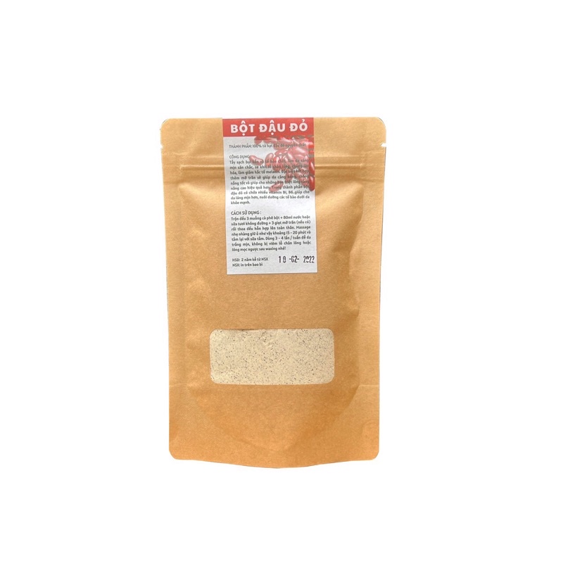 Bột đậu đỏ nguyên chất sạch mịn 100% Organic 100gr - Trắng da, dưỡng ẩm, mờ thâm sạm, tẩy tế bào chết