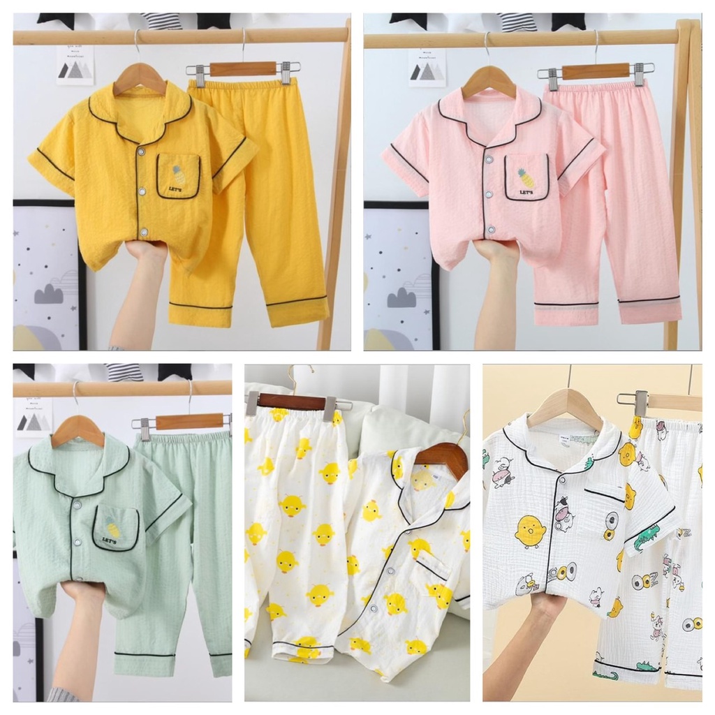 Quần Áo Trẻ Em Cute Bộ Đồ Ngủ Pijama Cho Bé Trai Bé Gái tay ngắn Thoáng Mát Size Từ 7-32kg - Gấu Kids Shop