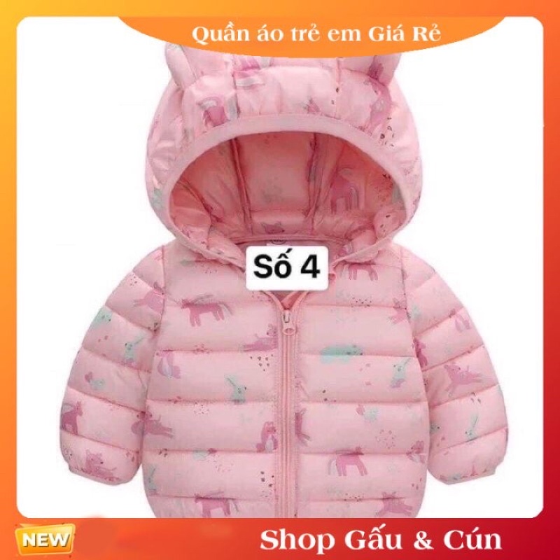 Áo khoác phao cho bé gái Hàng Quảng Châu tai gấu hình chú ngựa pony 15-21kg