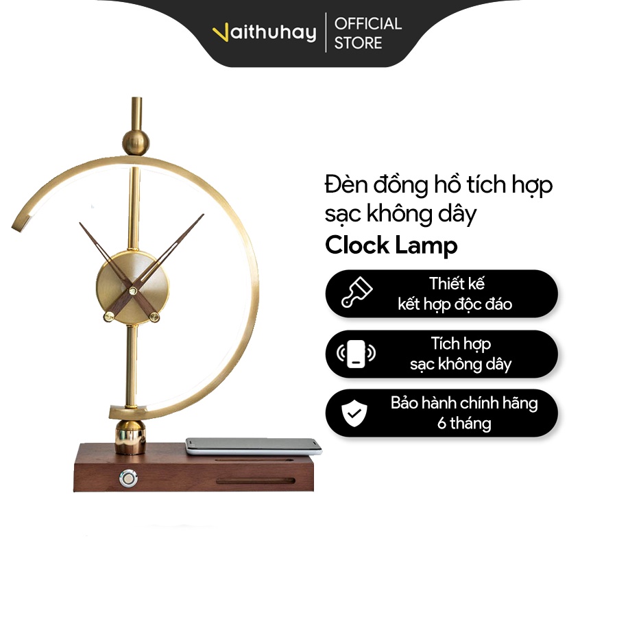 Đèn Trang Trí Đồng Hồ Vaithuhay Clock Lamp Tích Hợp Sạc Không Dây