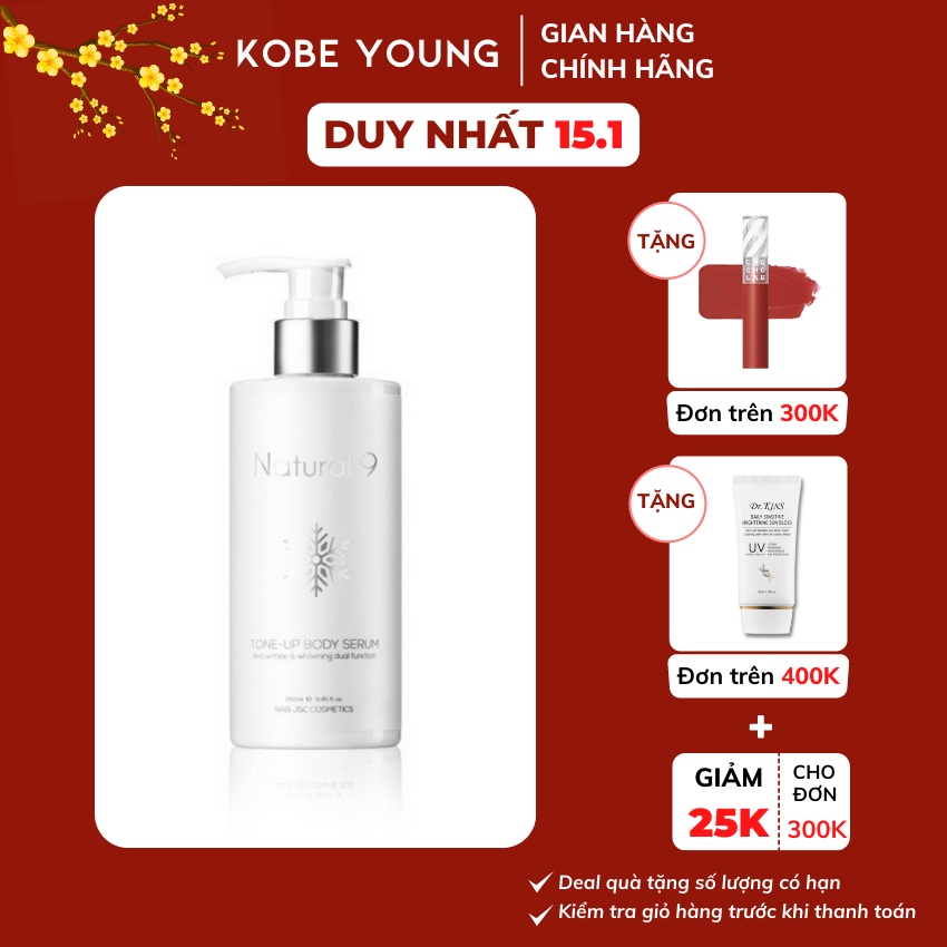 Sữa Dưỡng Thể Trắng Da Dưỡng Ẩm Không Bết Dính Hương Thơm Nhẹ Nhàng Natural 9 Body Tone Up Serum 250ml - KOBE YOUNG