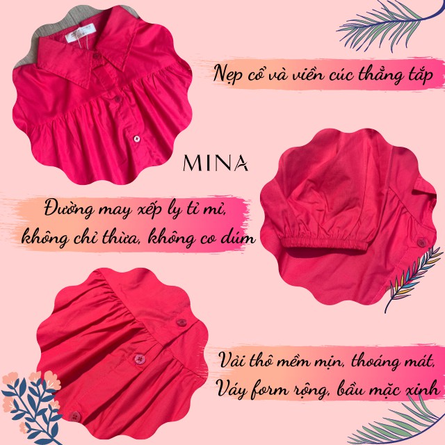 Váy babydoll dáng dài, tay phồng, cổ sơ mi vải thô mịn mát/ Đầm bầu babydoll trắng, hồng, nâu Hàn Quốc (sẵn/ ảnh thật) | BigBuy360 - bigbuy360.vn