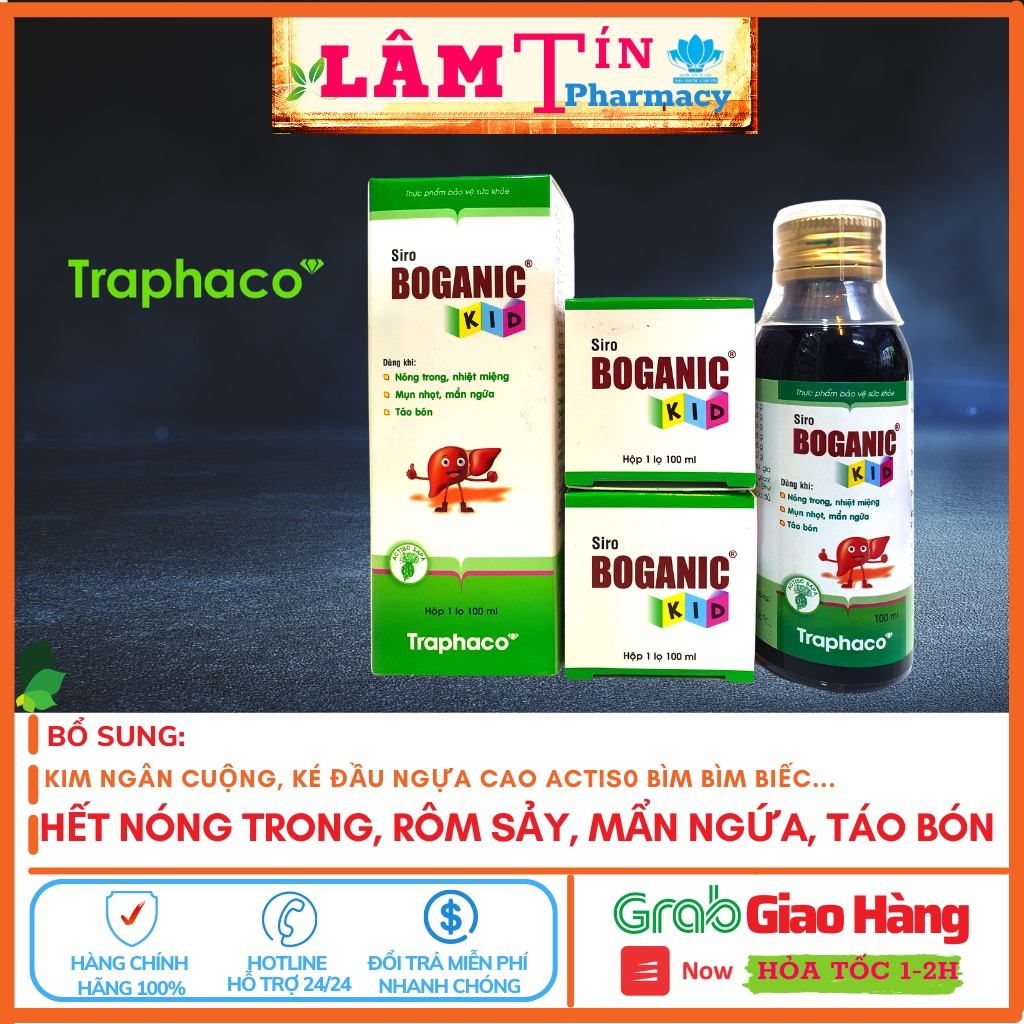 ☘️☘️☘️  Boganic Kid Traphaco - hỗ trợ mát gan, thanh nhiệt, giảm mẩn ngứa, rôm sảy cho bé từ  thảo dược ( Lọ 100ml )