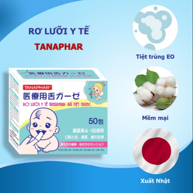 Hộp 50 chiếc gạc rơ lưỡi em bé Tanaphar đã tiệt trùng