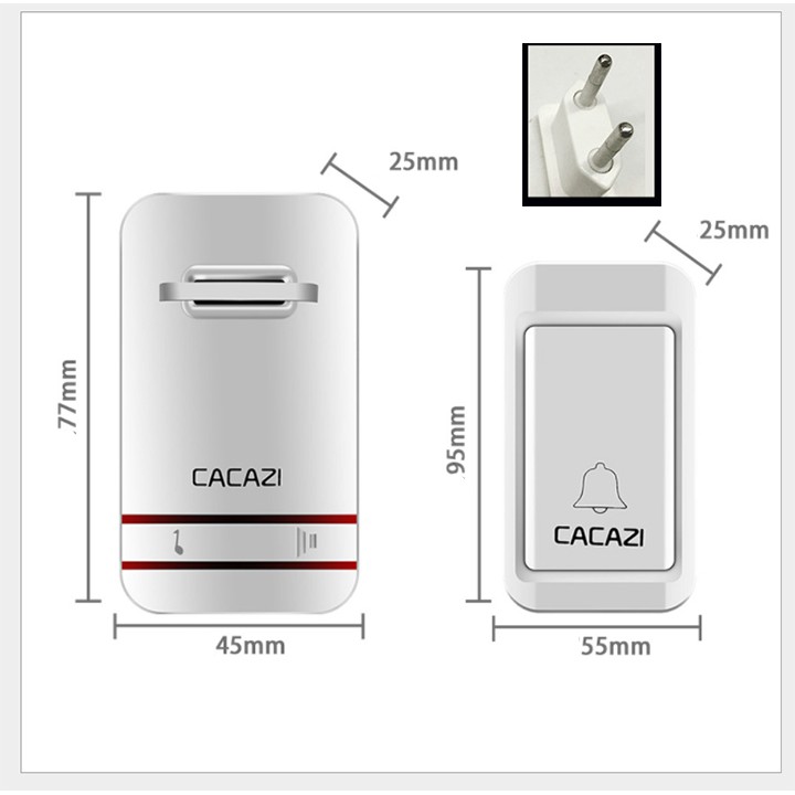 Chuông cửa không dây Cacazi - 38 kiểu nhạc chuông 3 mức âm lượng - không dùng pin - chống nước