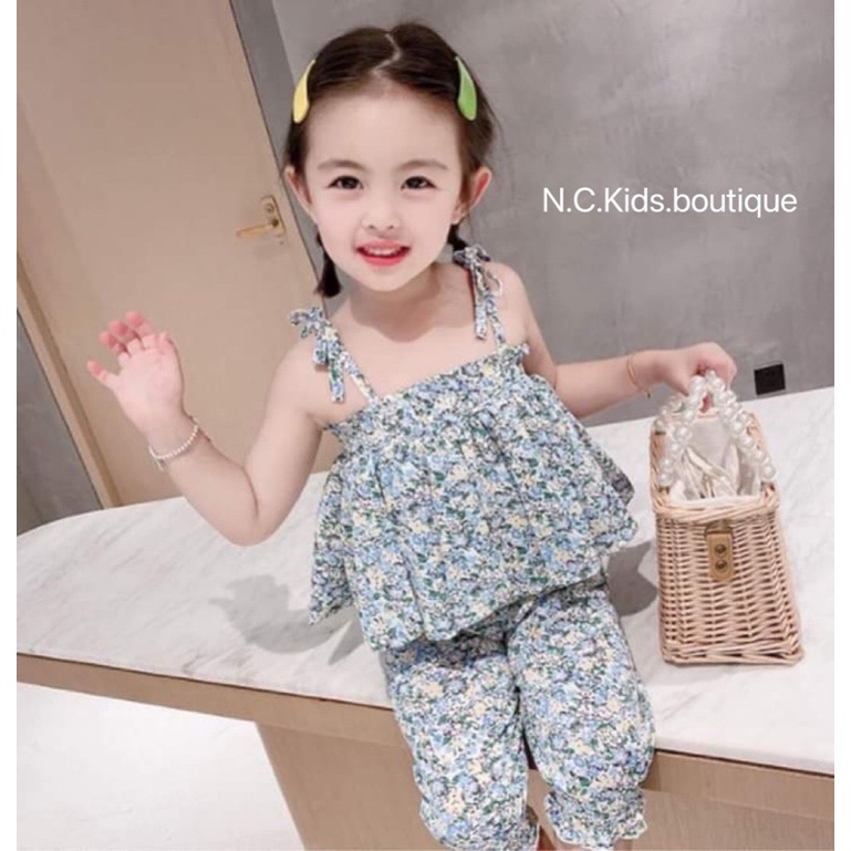 Bộ bé gái, Set đồ đi chơi cho bé gái, chất đũi, quần lửng, áo 2 dây từ  - Richkid123