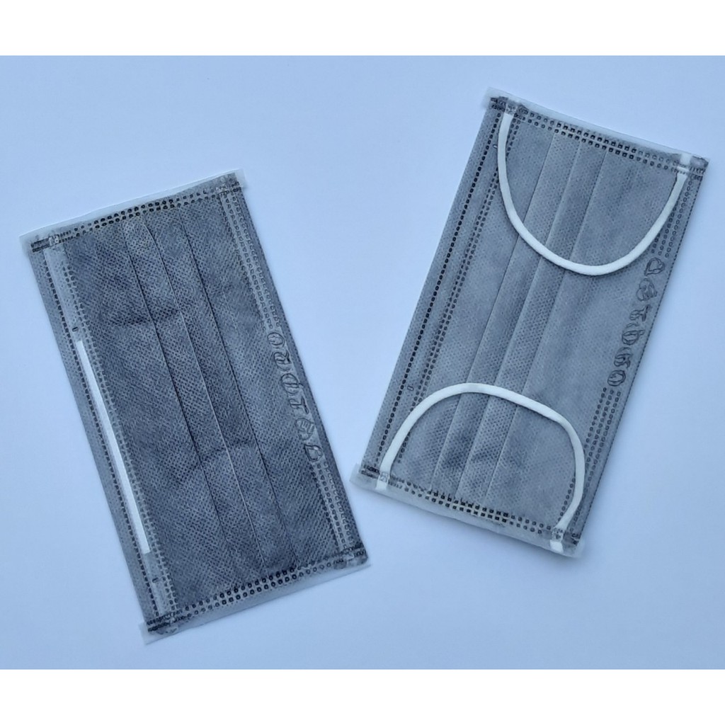 [100 cái] 2 hộp Khẩu trang y tế 4 lớp than hoạt tính kháng khuẩn (Màu xám đen - 50 cái/1 hộp )