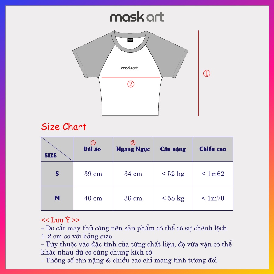Áo croptop raglan tay ngắn phối màu phong cách hàn quốc thêu logo Mask Art