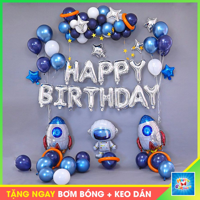 Set trang trí sinh nhật phi hành gia kèm 50 bóng [TẶNG bơm bóng + keo dán bóng]