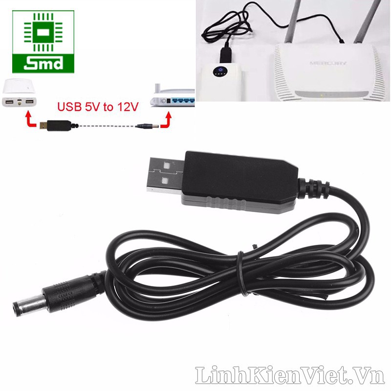 Cáp chuyển đổi điện áp từ cổng USB 5V sang 12V