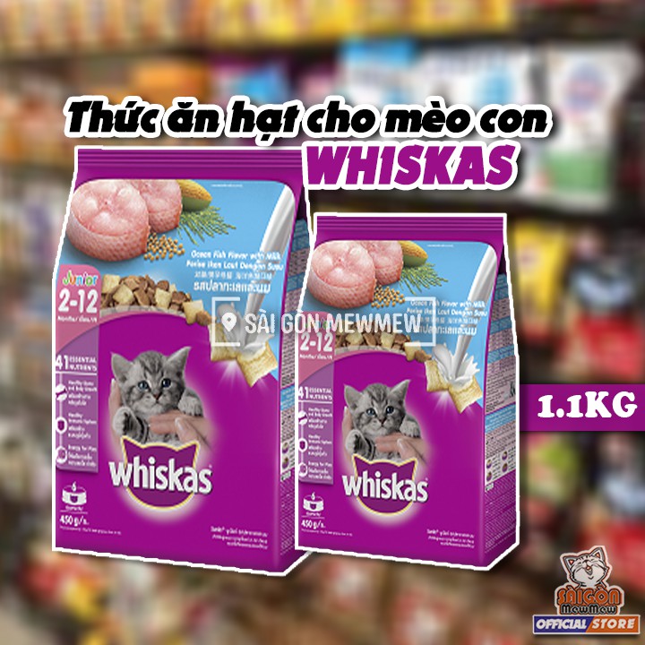 Thức ăn mèo con Whiskas vị cá biển &amp; sữa 1.1kg