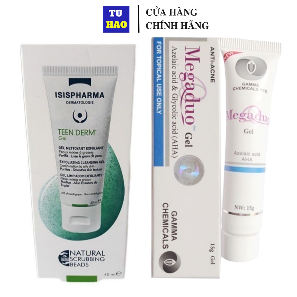 Combo Gel Rửa Mặt Da Mụn ISIS Teenderm Gel 40ml + Gel Giảm Mụn Ẩn Ngừa Thâm Megaduo 15 gram