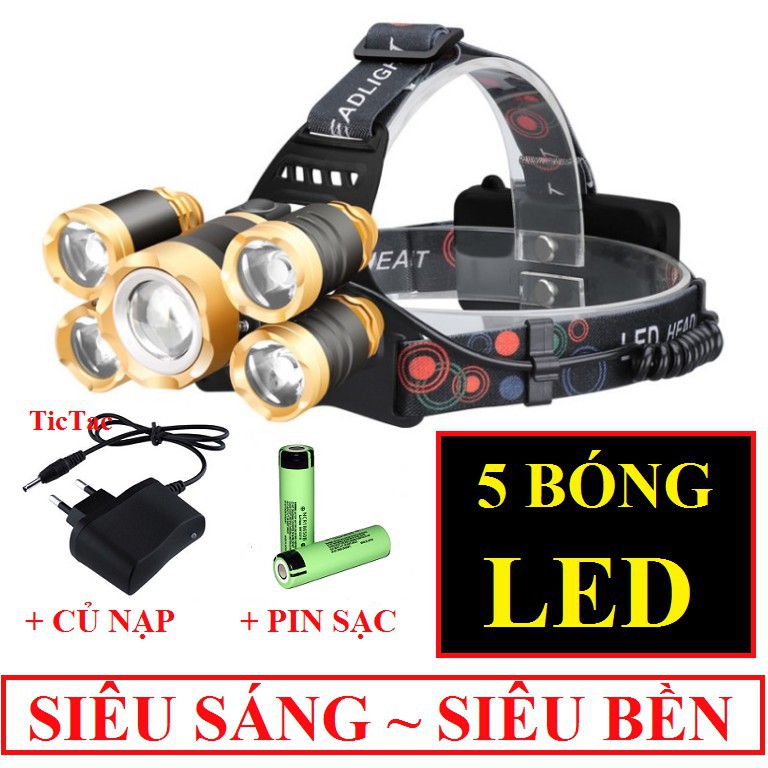 Đèn pin đội đầu 5 bóng Led siêu sáng T6