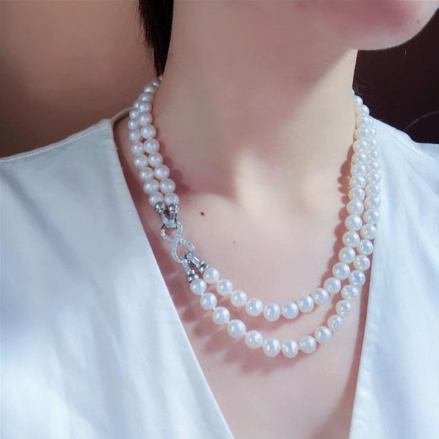 Vòng cổ LISAKIM trai 2 hàng phối khóa size 7-8 li xà cừ đẹp phụ kiện trang sức