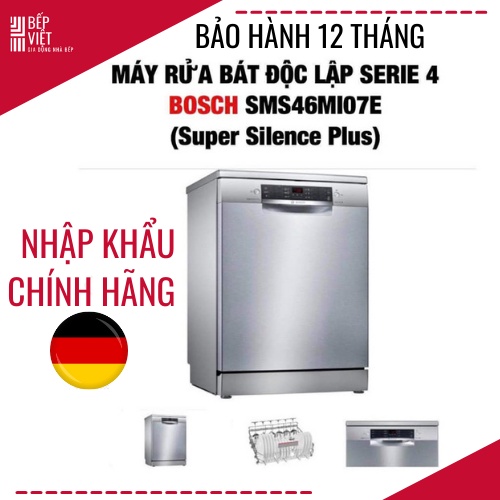 Máy rửa bát Bosch SMS46MI07E Seri 4 NHẬP KHẨU CHÍNH HÃNG - BẢO HÀNH 12 THÁNG - Máy độc lập