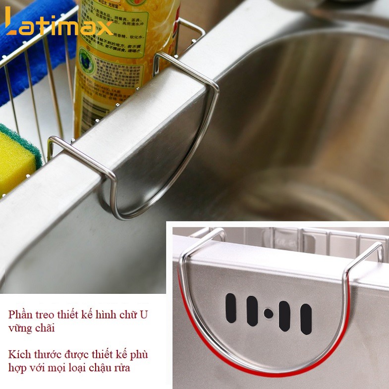 [Mã BMBAU50 giảm 7% đơn 99K] Kệ Để Giẻ Rửa Chén Bát Gắn Thành Chậu Rửa Inox 304 Latimax KRC5