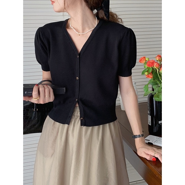 Áo NZN dệt kim cổ chữ V phong cách Hàn Quốc thời trang mùa hè có 3 màu tùy chọn