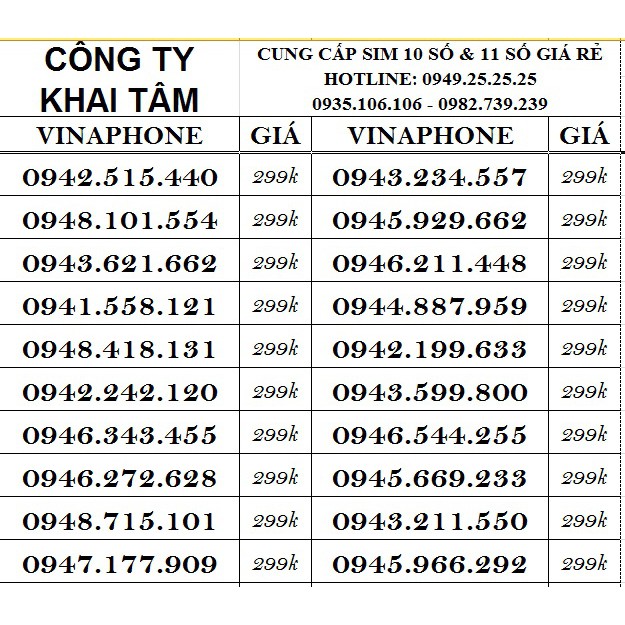 SIM VINAPHONE 10 SỐ CẶP GÁNH 3