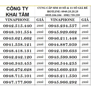 Sim vinaphone 10 số cặp gánh 3